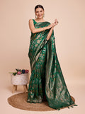 Green pure silk saree with fine Jari weaving work and unstitched blouse