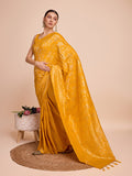 Rusty yellow pure silk saree with jari weaving work and unstitched blouse