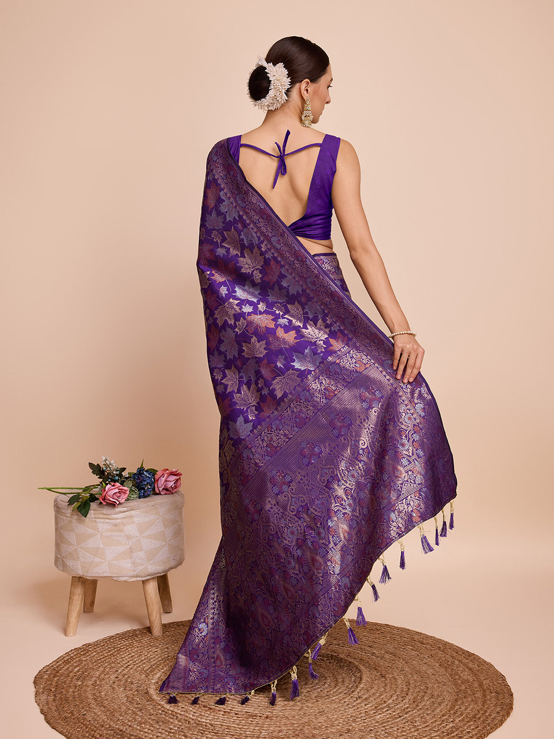Royal Purple Pure Silk Wedding Saree with Jari Weaving Work