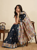 Black Satin Wedding Saree with Intricate Jari Work