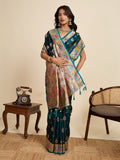 Deep Green Satin Wedding Saree with Elegant Jari Work