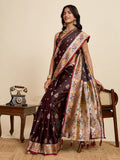 Chocolate Brown Satin Saree with Elegant Jari Work for Weddings