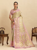 Mint green Kanjivaram silk saree with traditional zari weaving