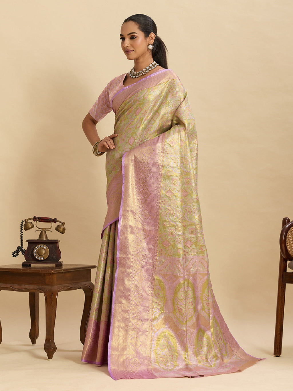 Mint Green Kanjivaram Silk Wedding Saree with Jari Weaving