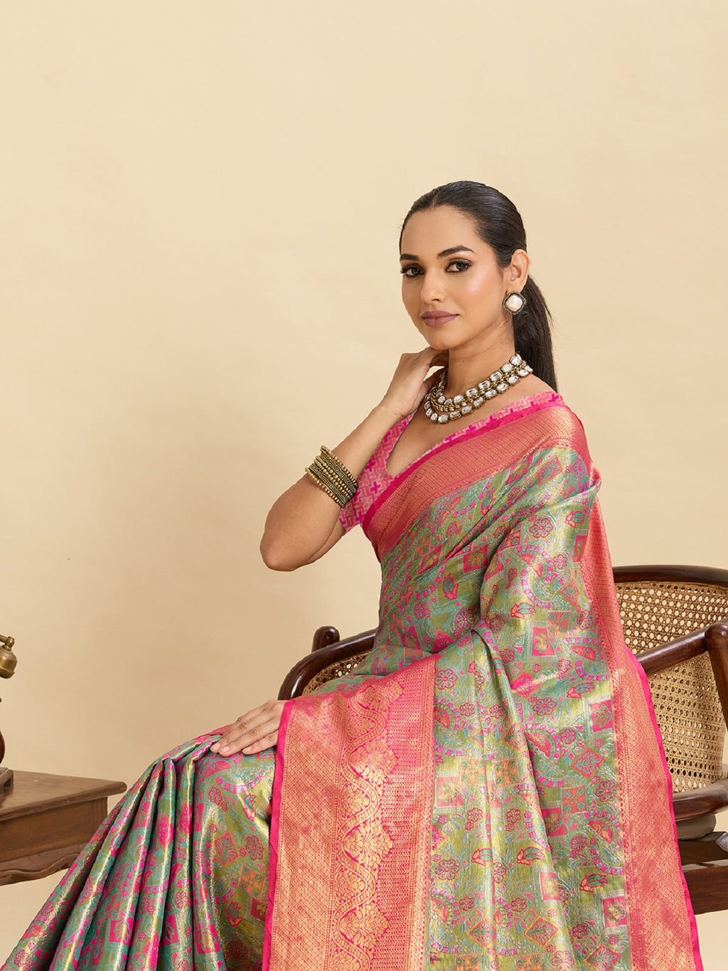 Grey Kanjivaram Silk Saree with Traditional Jari Weaving