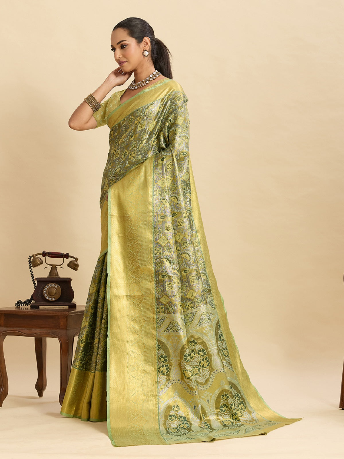 Pastel Green Kanjivaram Silk Wedding Saree with Jari Weaving