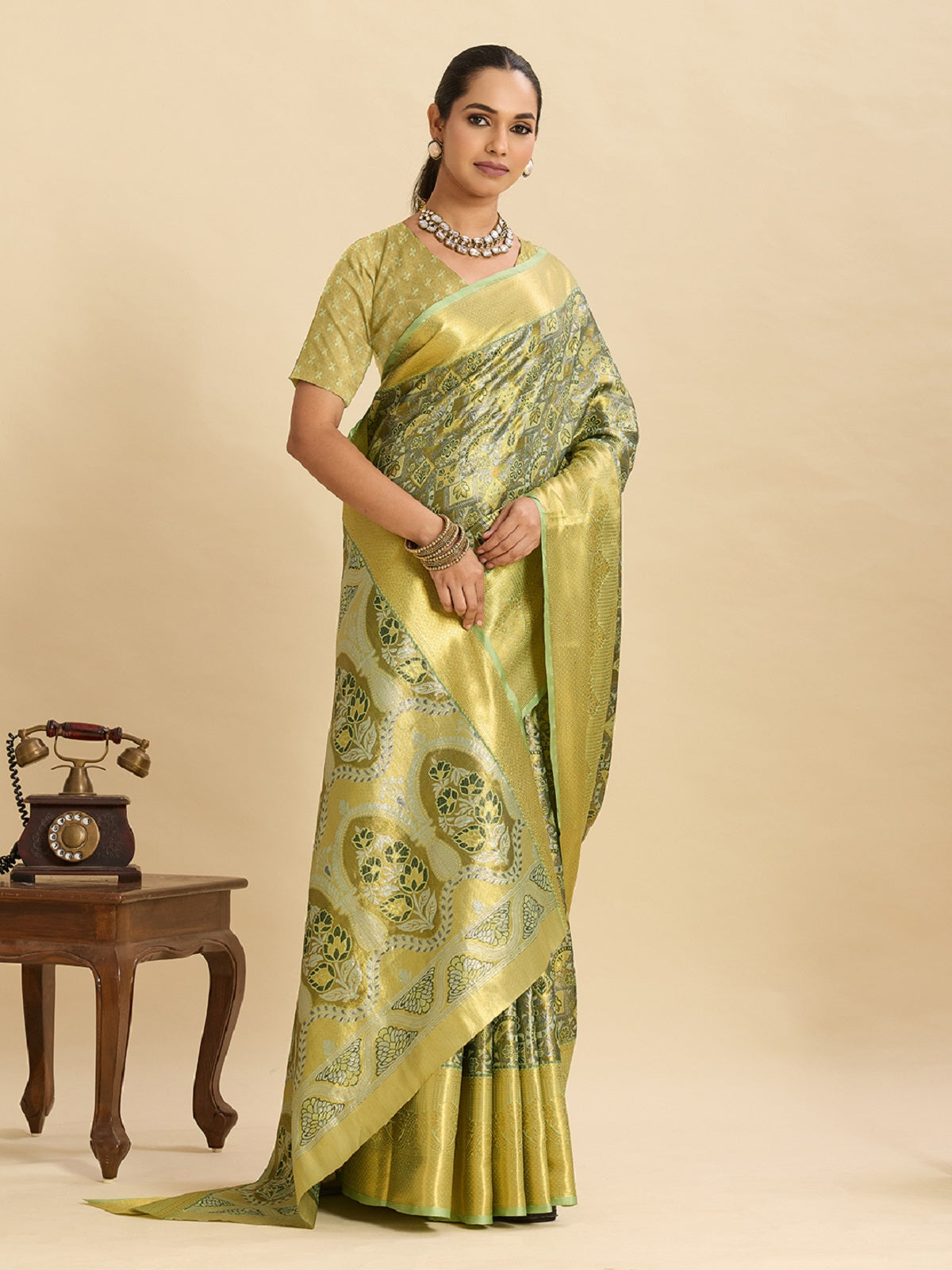 Pastel Green Kanjivaram Silk Wedding Saree with Jari Weaving