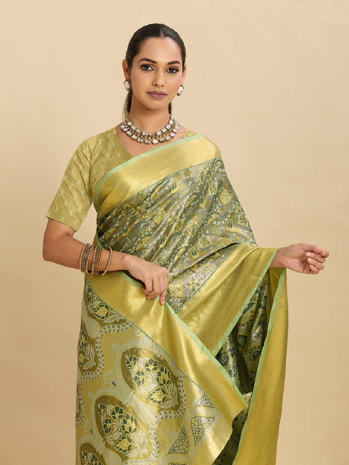Pastel Green Kanjivaram Silk Wedding Saree with Jari Weaving