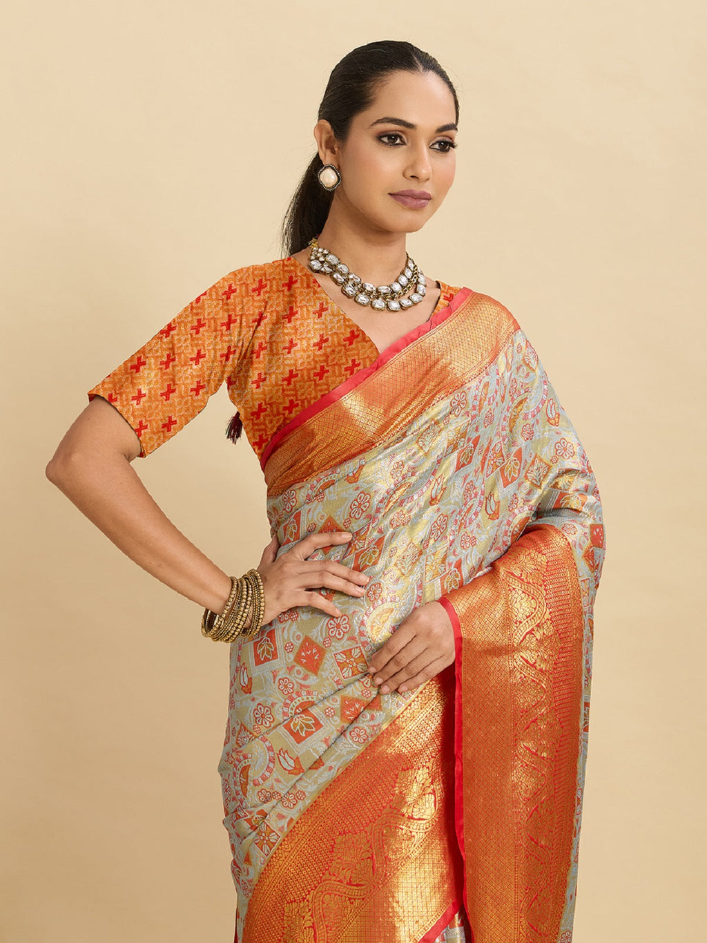 Grey Kanjivaram Silk Wedding Saree with Jari Weaving