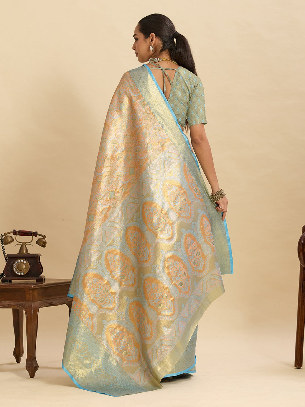 Beige Kanjivaram Silk Saree with Traditional Jari Weaving