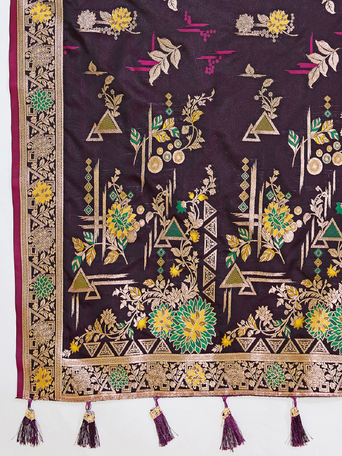 Deep Wine Satin Paithani Saree with Jari Motifs
