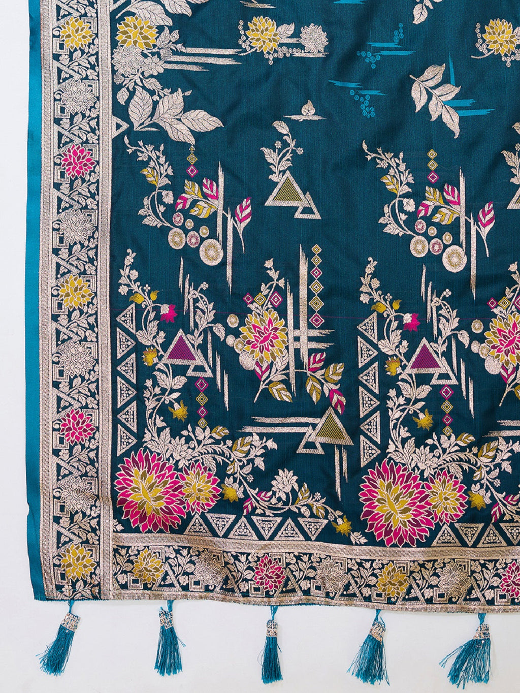 Teal Blue Satin Paithani Saree with Jari Motifs for Weddings