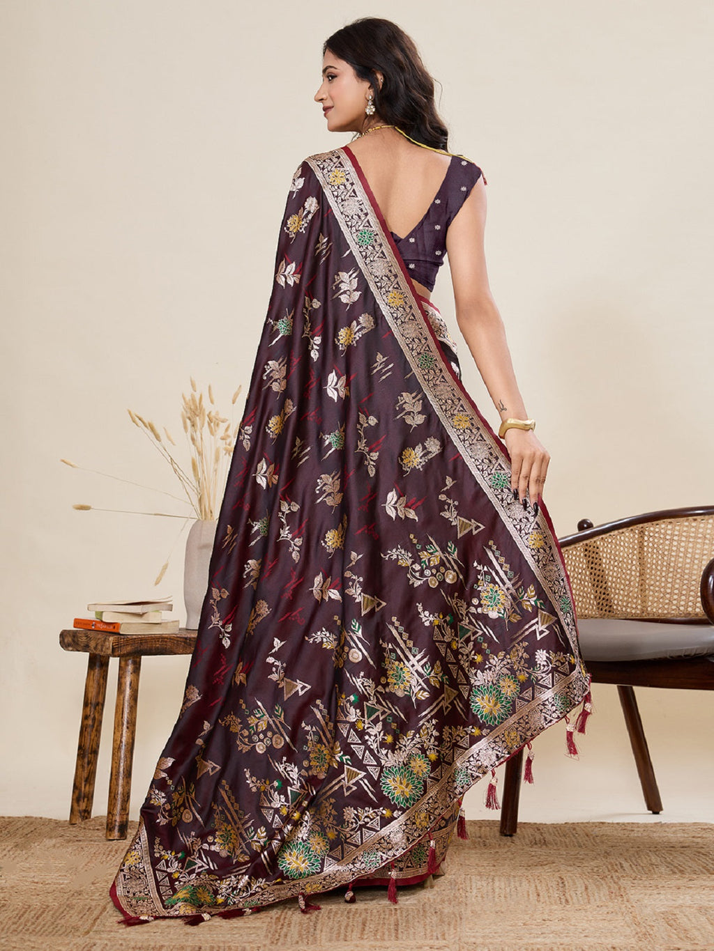 Deep Maroon Satin Paithani Saree with Jari Motifs
