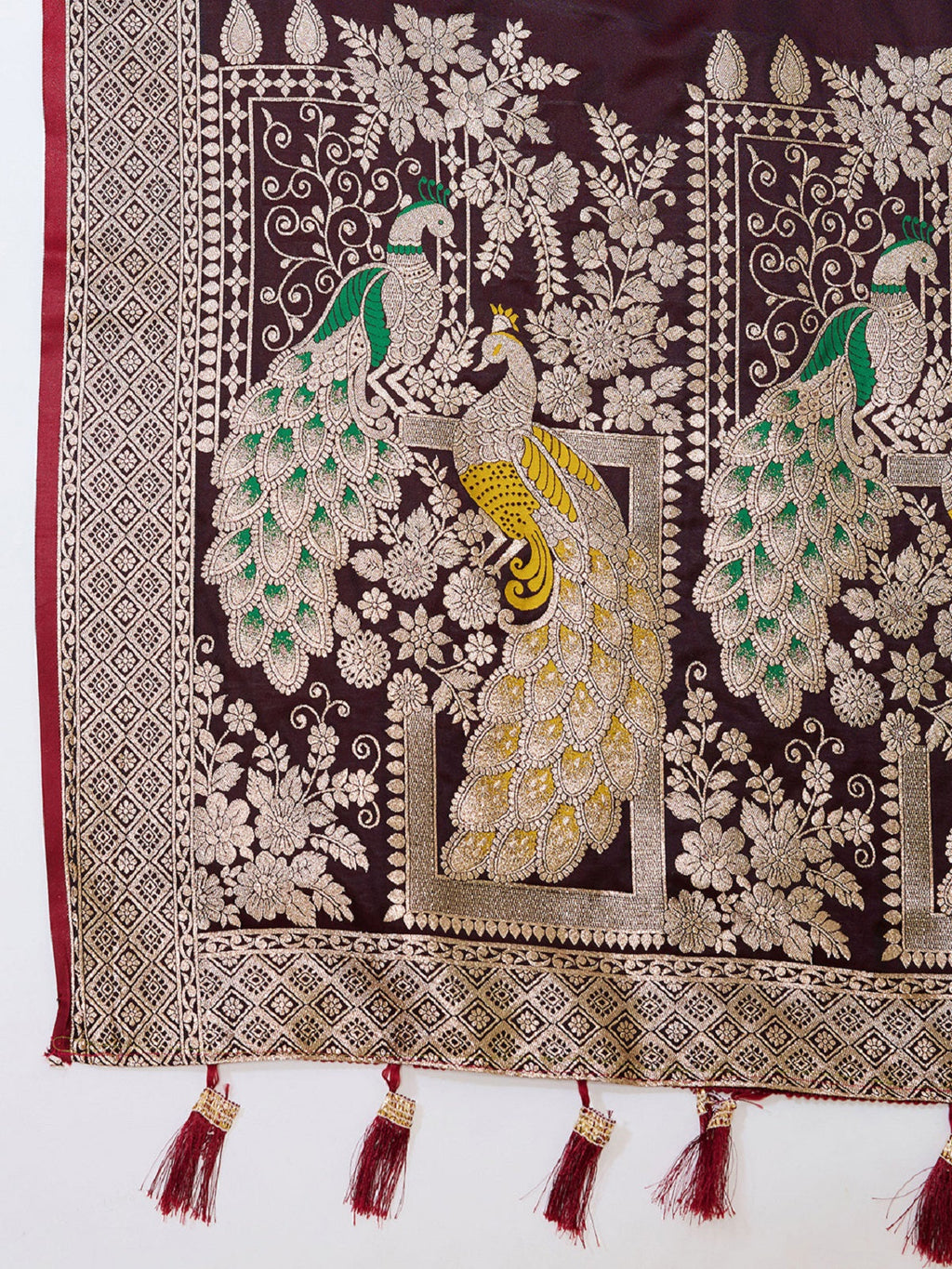Deep Wine Satin Paithani Saree with Jari Motifs