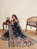 Black Satin Paithani Wedding Saree with Jari Motifs