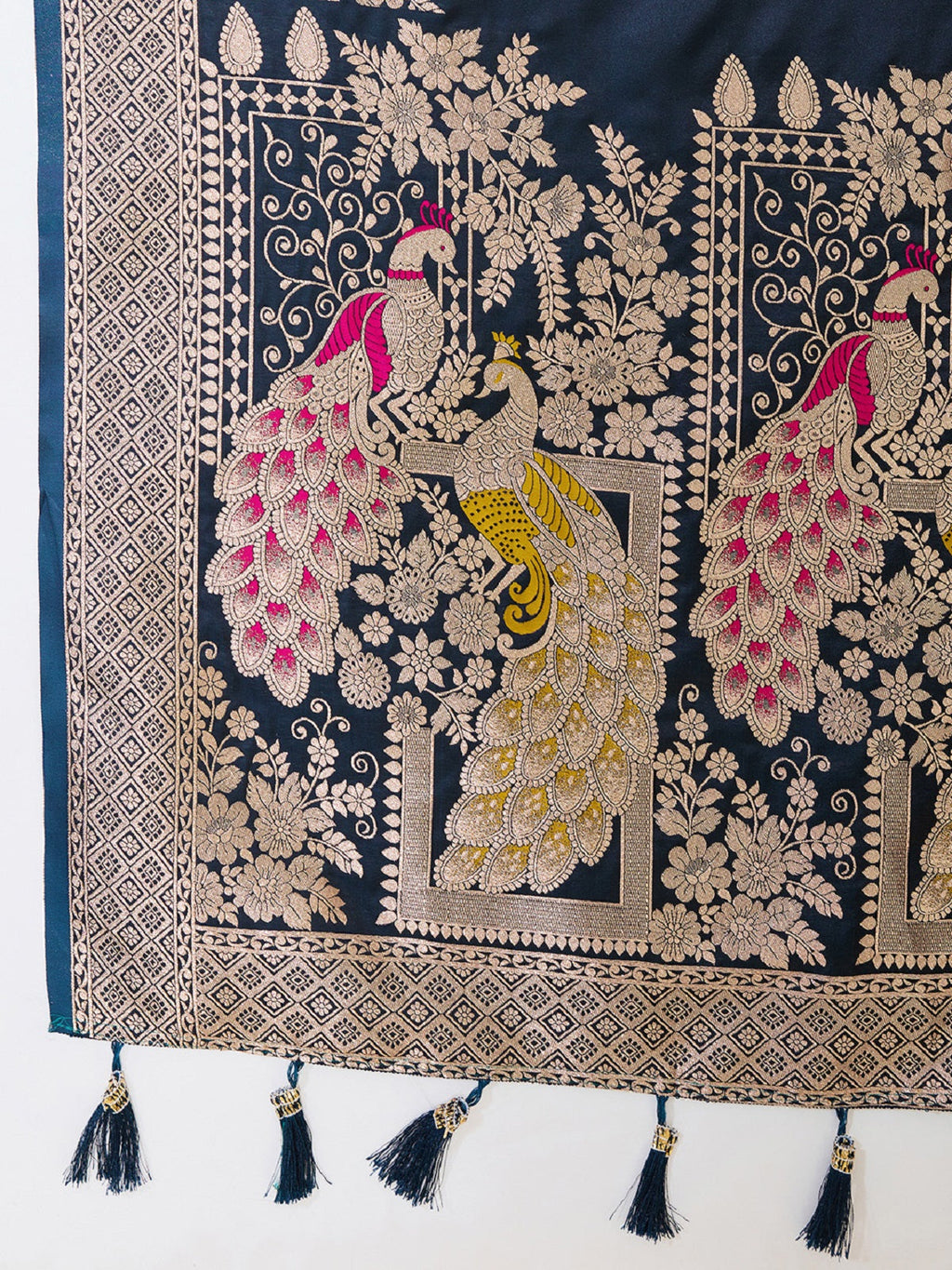 Black Satin Paithani Wedding Saree with Jari Motifs