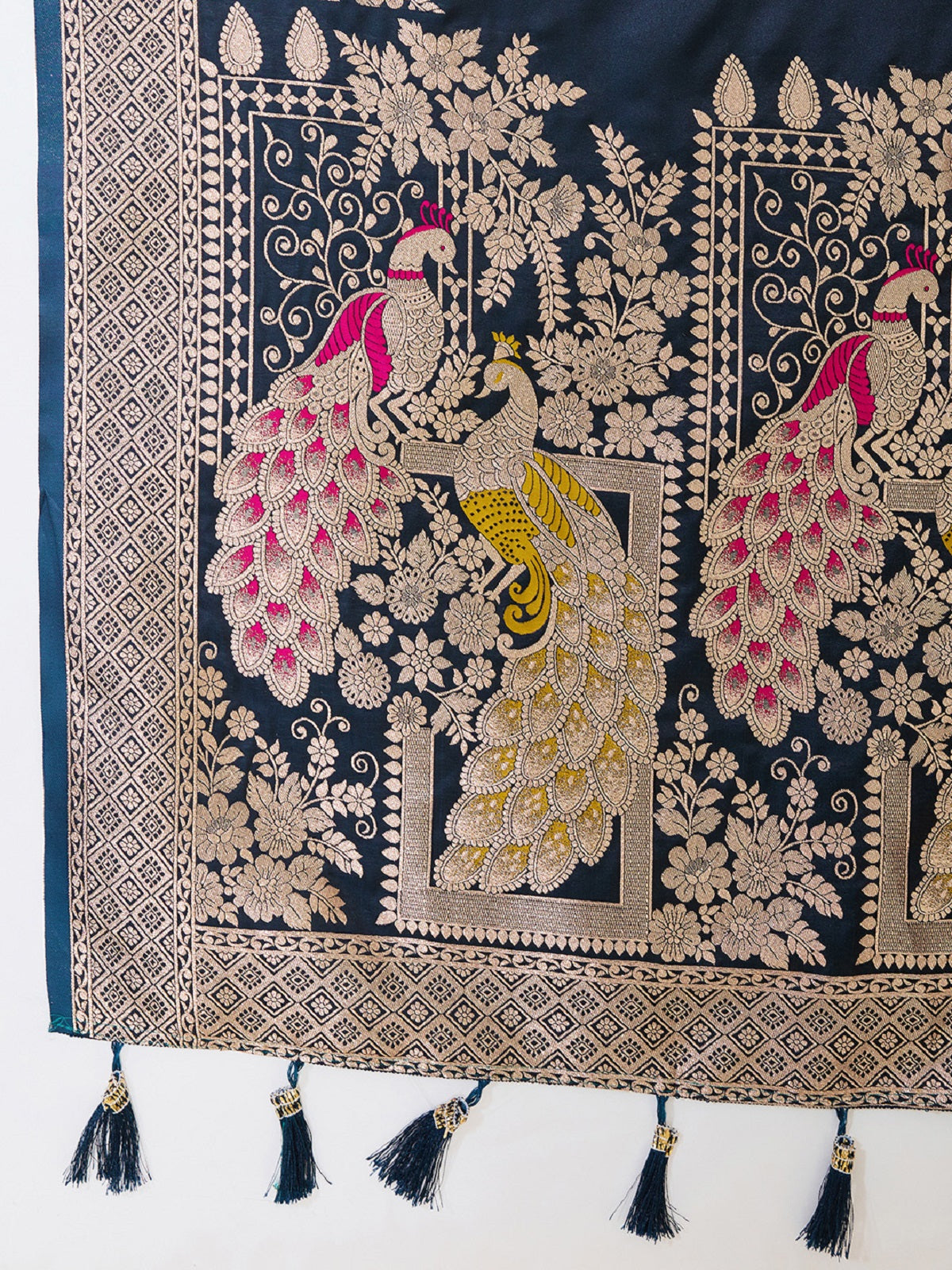 Black Satin Paithani Wedding Saree with Jari Motifs