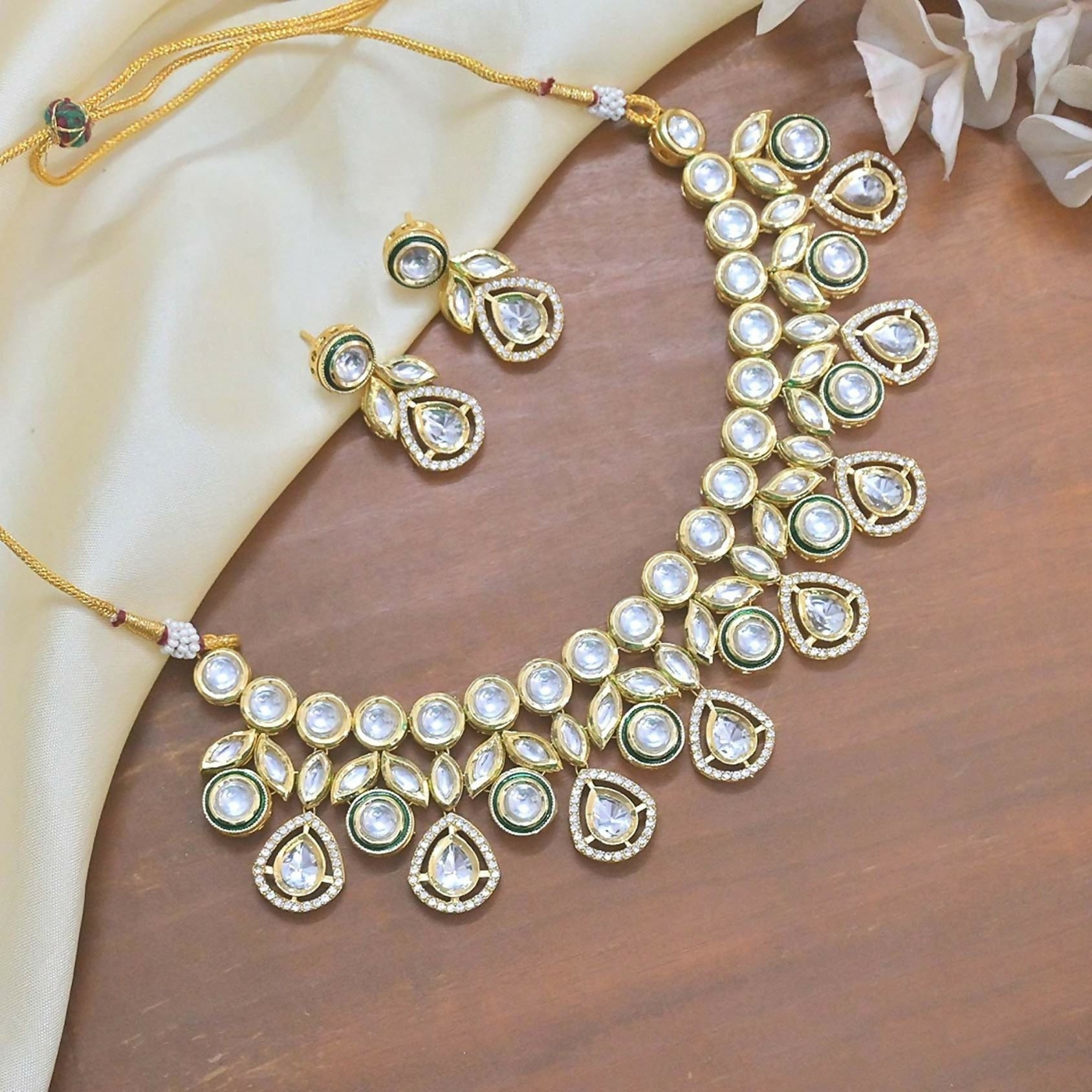 White Joban Fashion Copper Kundan neckpiece featuring intricate traditional craftsmanship