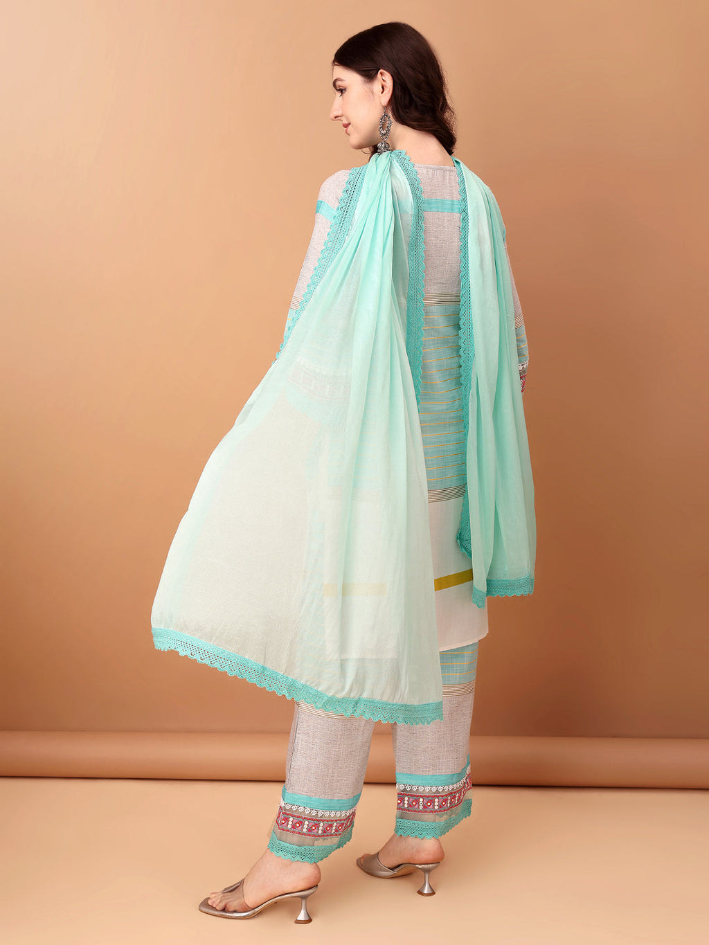 Embroidered & Printed Kurta With Pant & Dupatta Premium, Blue - Hiral Fashion