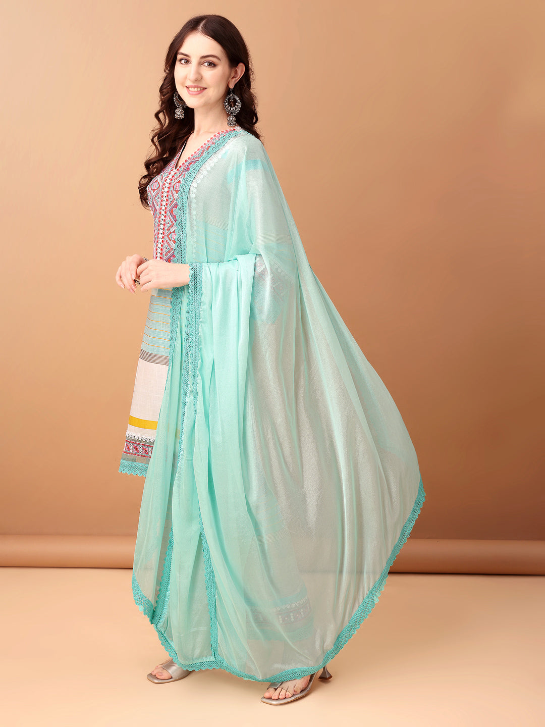 Embroidered & Printed Kurta With Pant & Dupatta Premium, Blue - Hiral Fashion