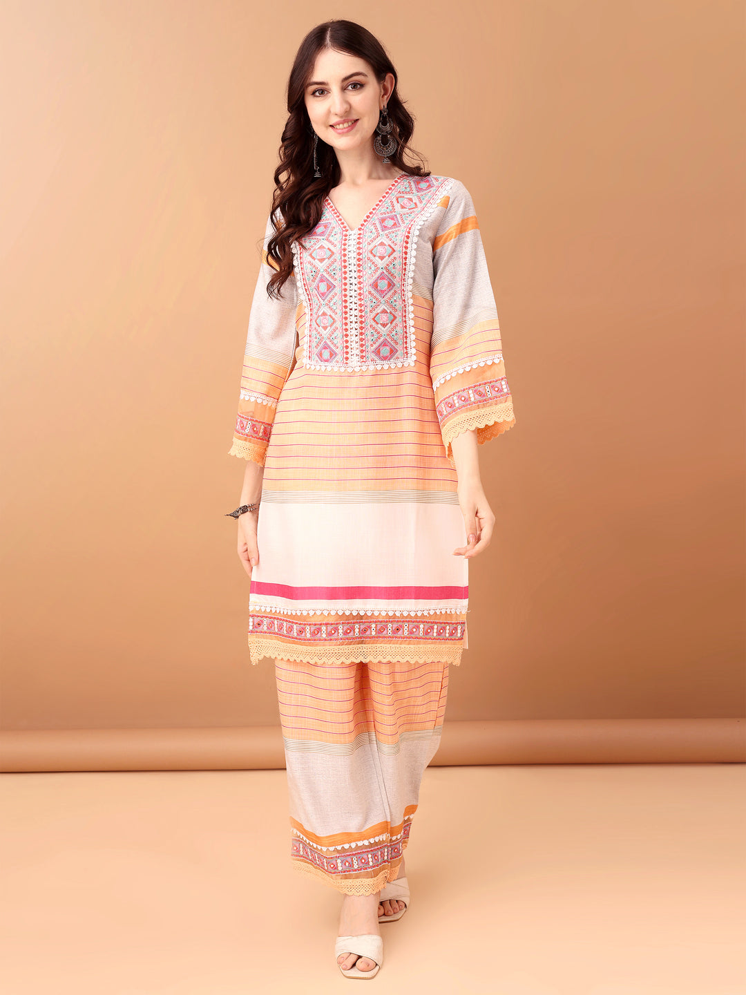 Premium Embroidered and Printed Orange Kurta Set with Dupatta