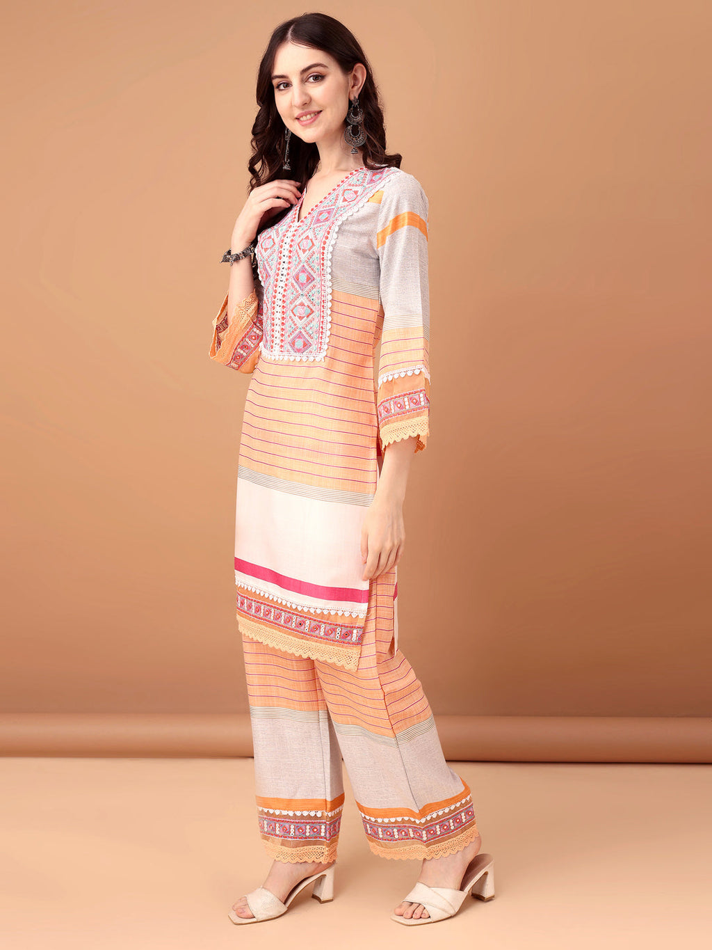 Premium Embroidered and Printed Orange Kurta Set with Dupatta