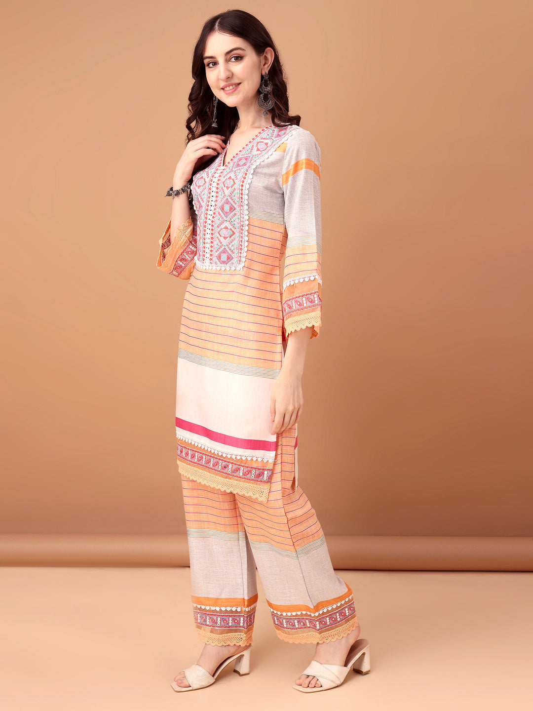 Premium Embroidered and Printed Orange Kurta Set with Dupatta