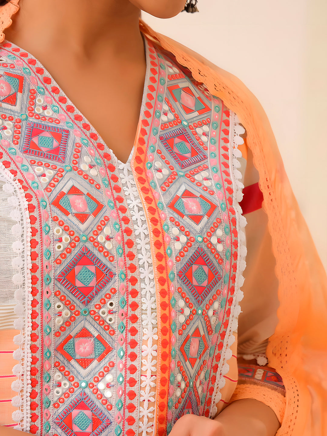 Multicolor Embroidered Rayon Kurta Set with Pant and Dupatta