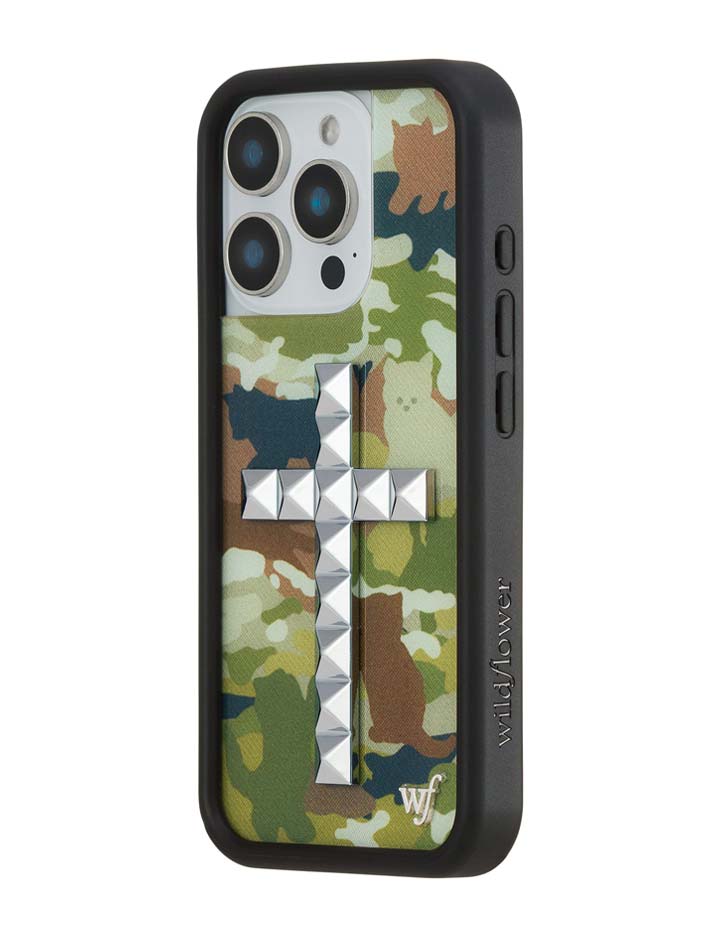 Stud Cross Cat Camo iPhone Case - Neutral Green Y2K Streetwear