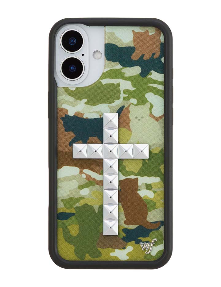 Stud Cross Cat Camo iPhone Case - Neutral Green Y2K Streetwear
