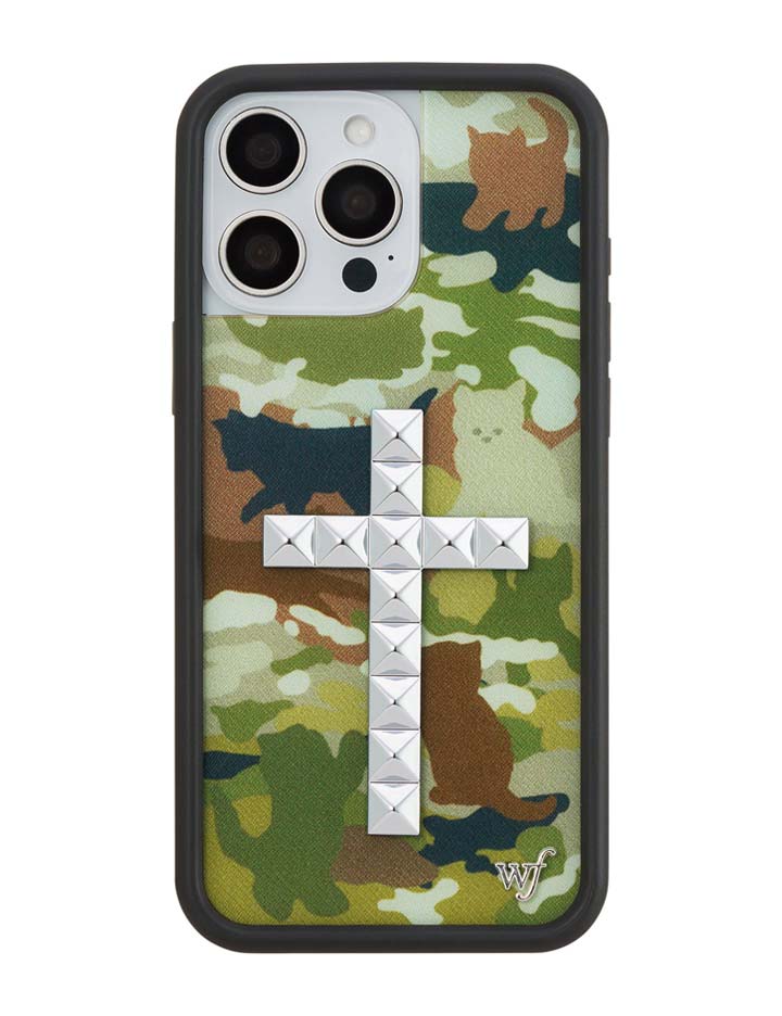 Stud Cross Cat Camo iPhone Case - Neutral Green Y2K Streetwear