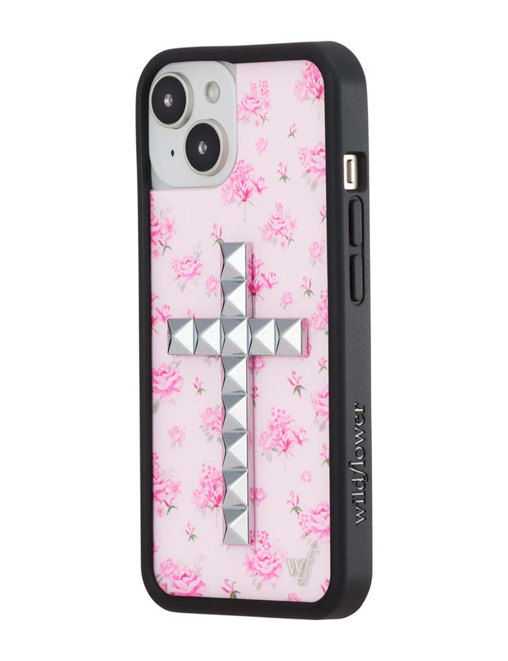 Floral Stud Cross iPhone Case - Pink Cottagecore Tech Accessory