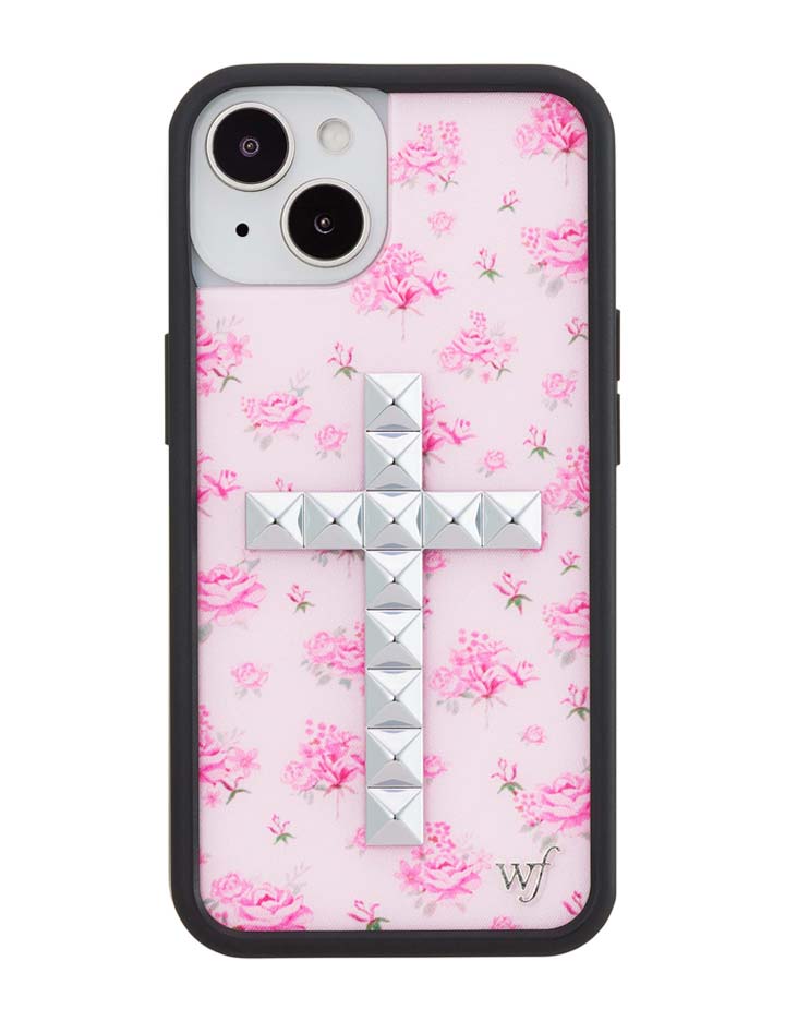 Floral Stud Cross iPhone Case - Pink Cottagecore Tech Accessory