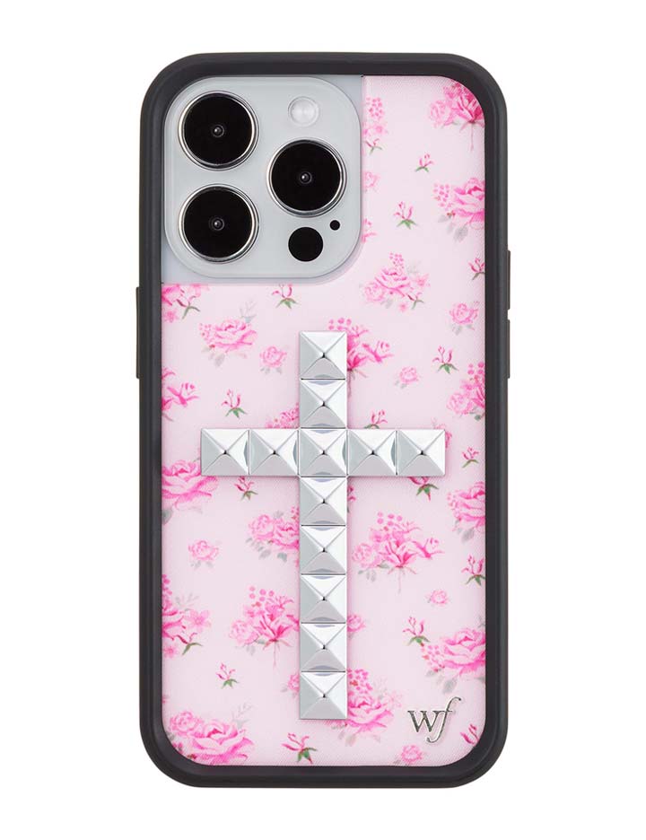 Floral Stud Cross iPhone Case - Pink Cottagecore Tech Accessory