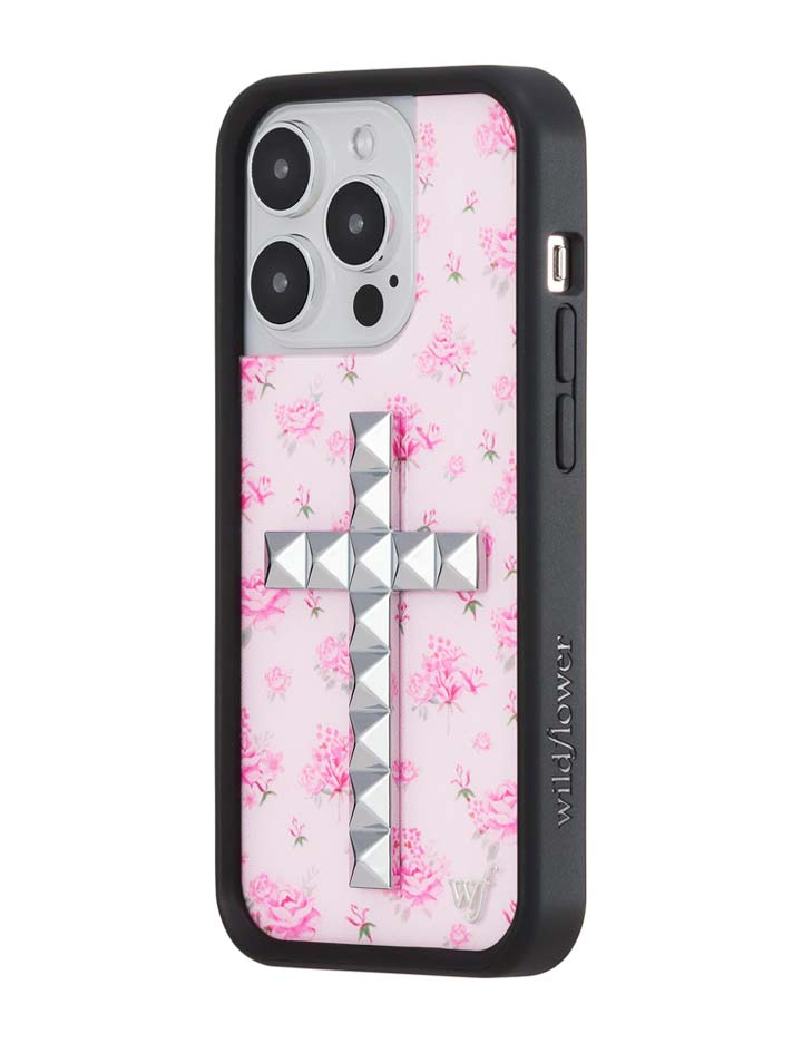 Floral Stud Cross iPhone Case - Pink Cottagecore Tech Accessory