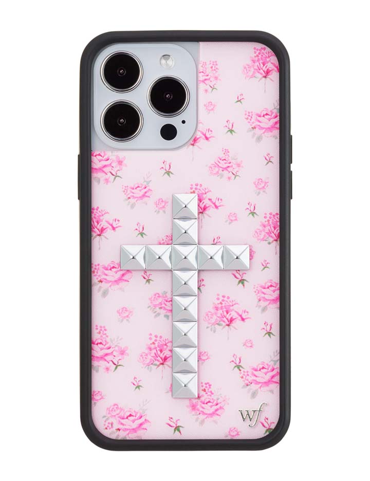 Floral Stud Cross iPhone Case - Pink Cottagecore Tech Accessory