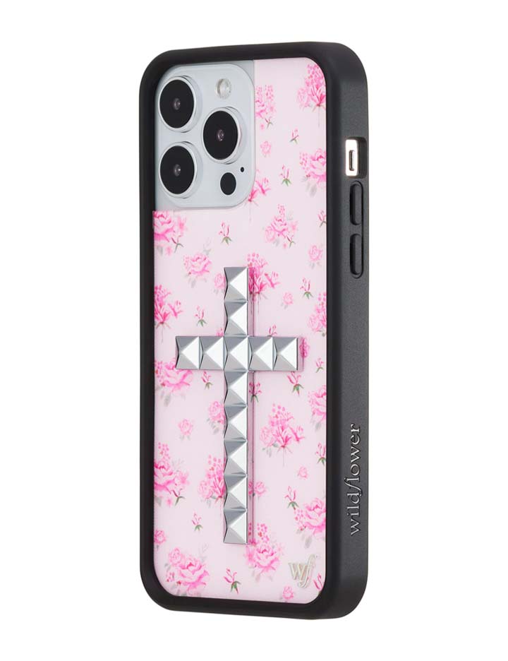 Floral Stud Cross iPhone Case - Pink Cottagecore Tech Accessory