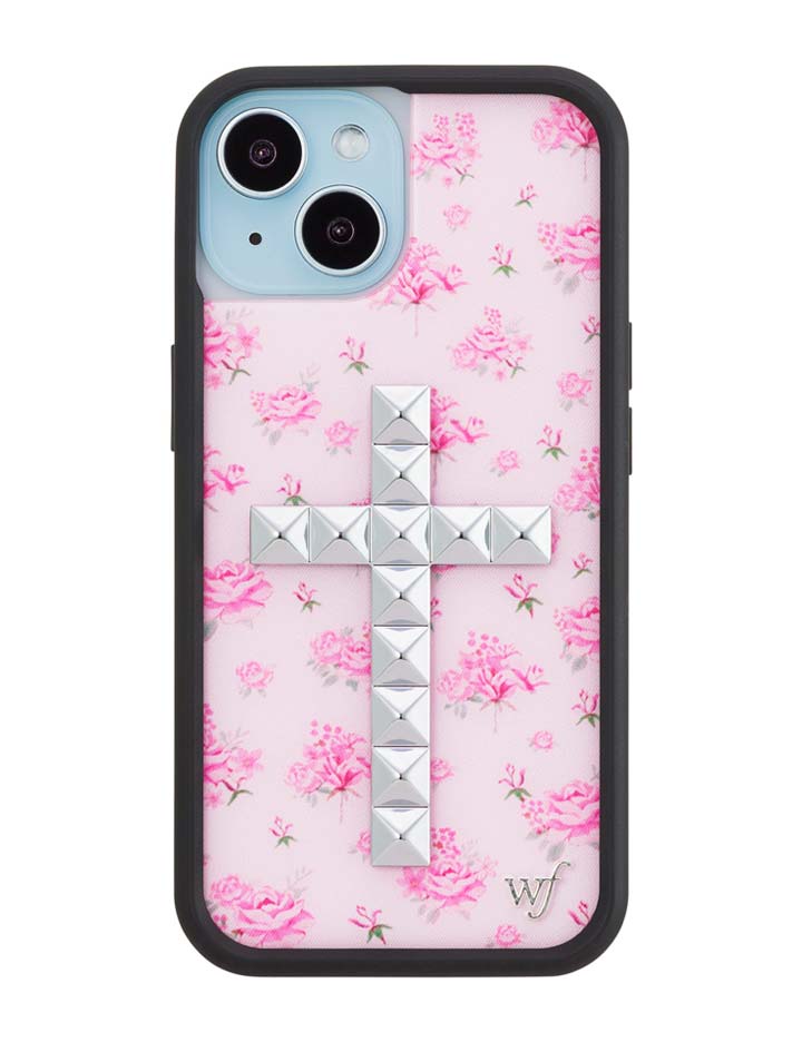 Floral Stud Cross iPhone Case - Pink Cottagecore Tech Accessory