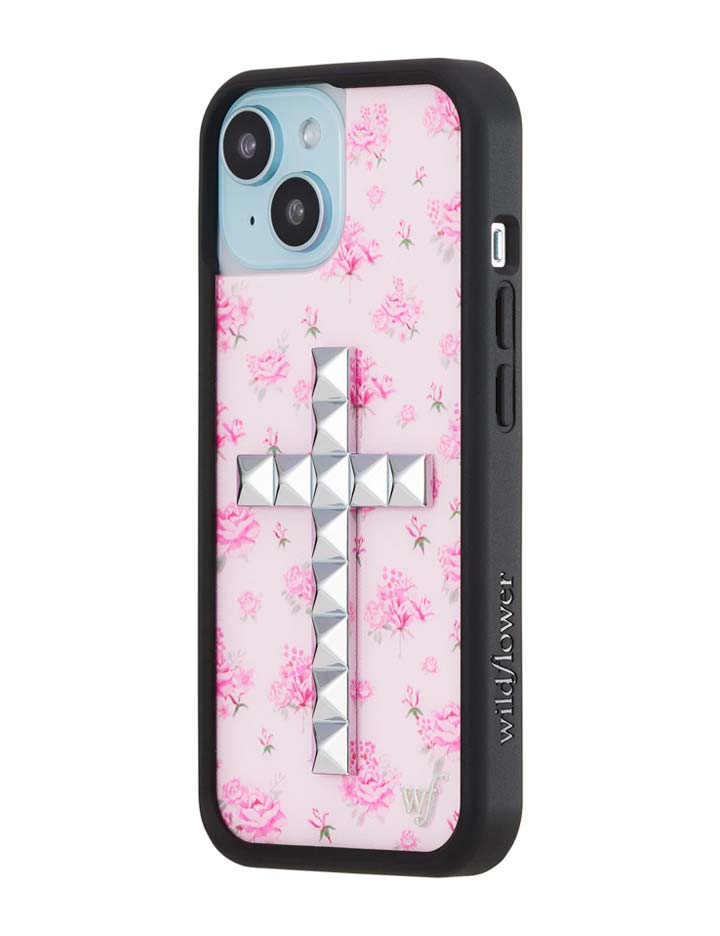 Floral Stud Cross iPhone Case - Pink Cottagecore Tech Accessory