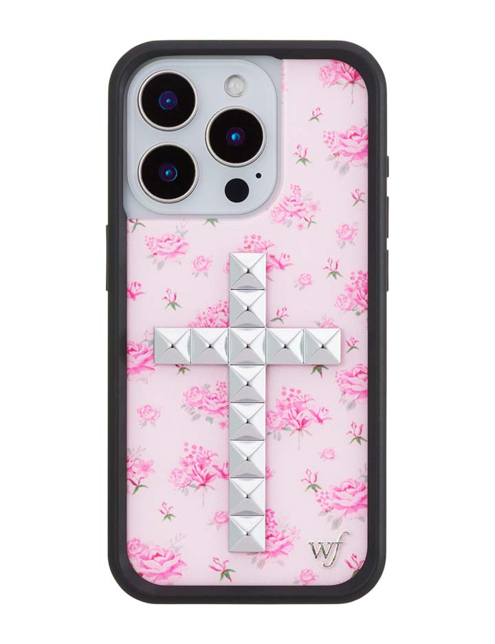 Floral Stud Cross iPhone Case - Pink Cottagecore Tech Accessory