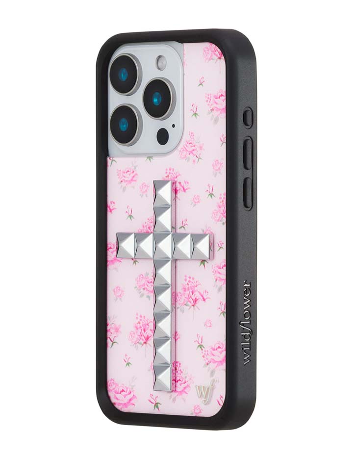 Floral Stud Cross iPhone Case - Pink Cottagecore Tech Accessory