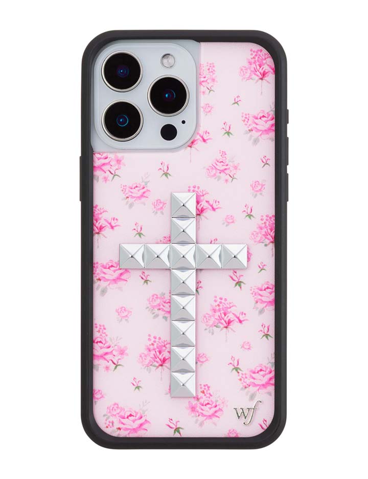 Floral Stud Cross iPhone Case - Pink Cottagecore Tech Accessory