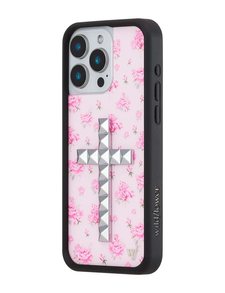 Floral Stud Cross iPhone Case - Pink Cottagecore Tech Accessory