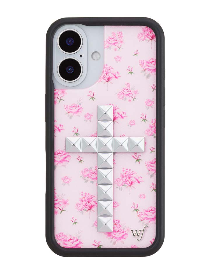 Floral Stud Cross iPhone Case - Pink Cottagecore Tech Accessory