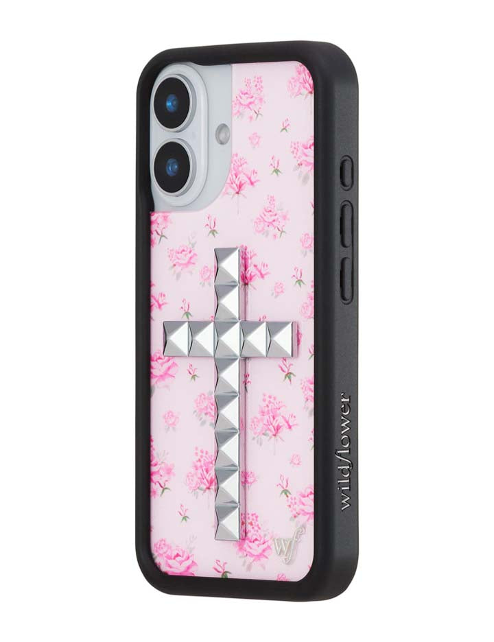 Floral Stud Cross iPhone Case - Pink Cottagecore Tech Accessory