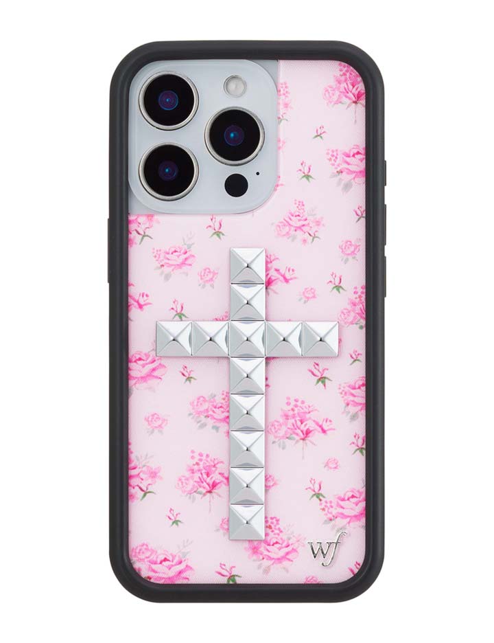 Floral Stud Cross iPhone Case - Pink Cottagecore Tech Accessory
