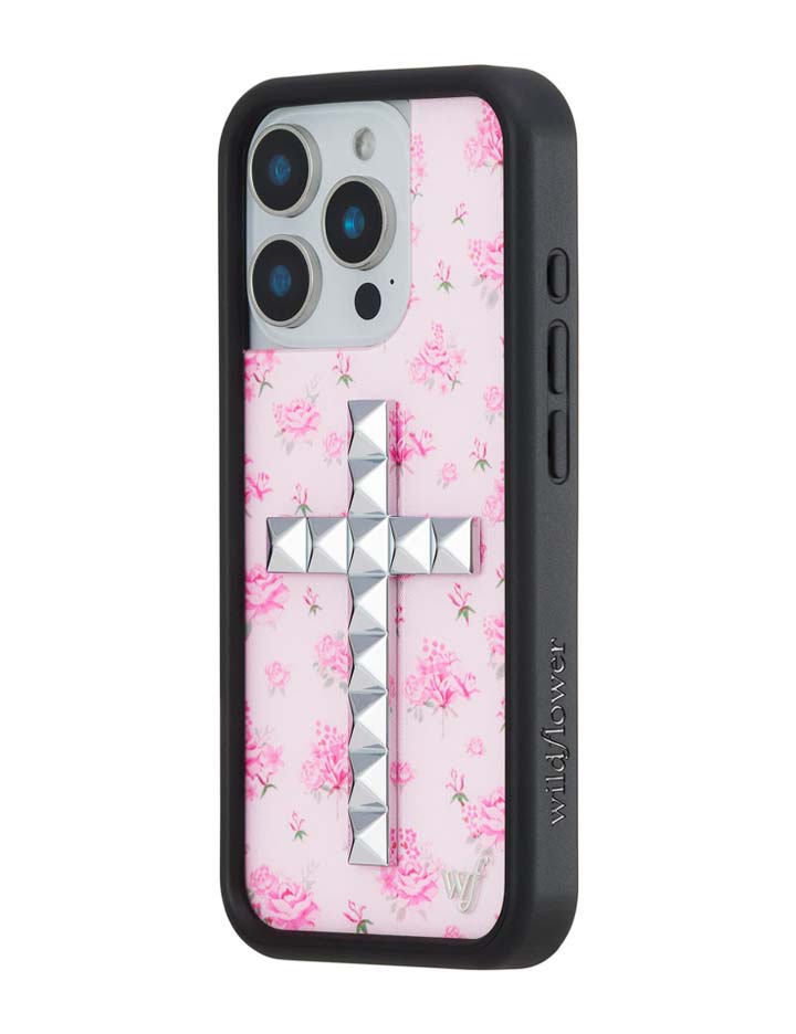 Floral Stud Cross iPhone Case - Pink Cottagecore Tech Accessory
