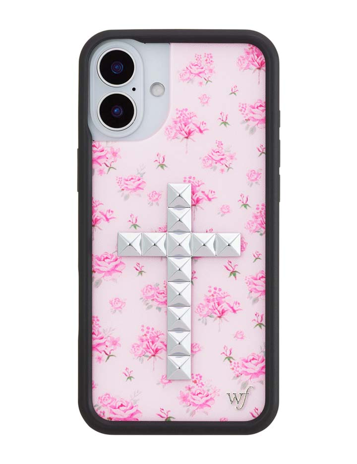 Floral Stud Cross iPhone Case - Pink Cottagecore Tech Accessory
