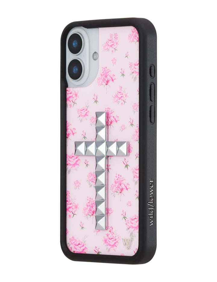 Floral Stud Cross iPhone Case - Pink Cottagecore Tech Accessory