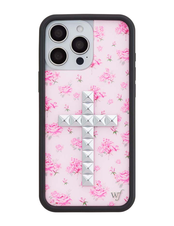 Floral Stud Cross iPhone Case - Pink Cottagecore Tech Accessory
